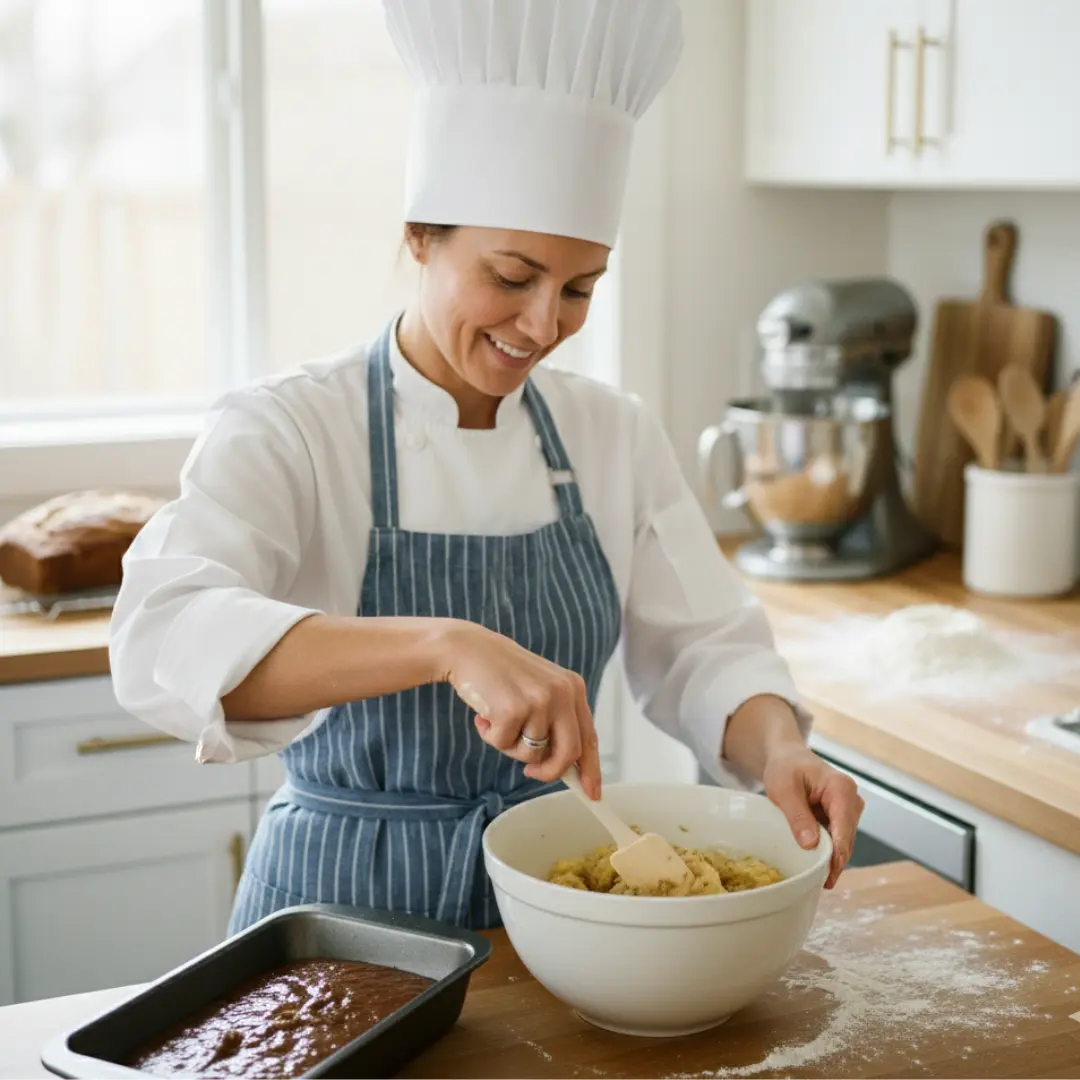 Sarah Baker testing recipes in the kitchen Sarah Baker - The Banana Bread Expert